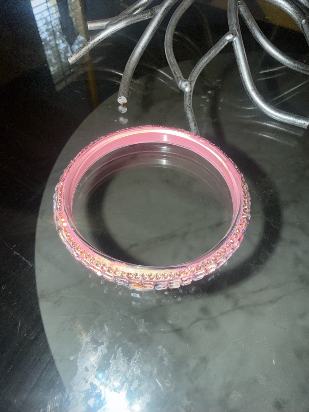 Pink Rhinestone Bangle Bracelet - Picture 4 of 13